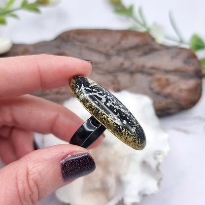 Ring out of polymer clay in Black & Gold Colours Ring SweetyBijou Jewelry   