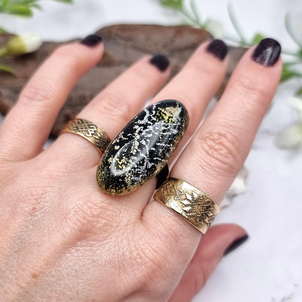 Ring out of polymer clay in Black & Gold Colours Ring SweetyBijou Jewelry   
