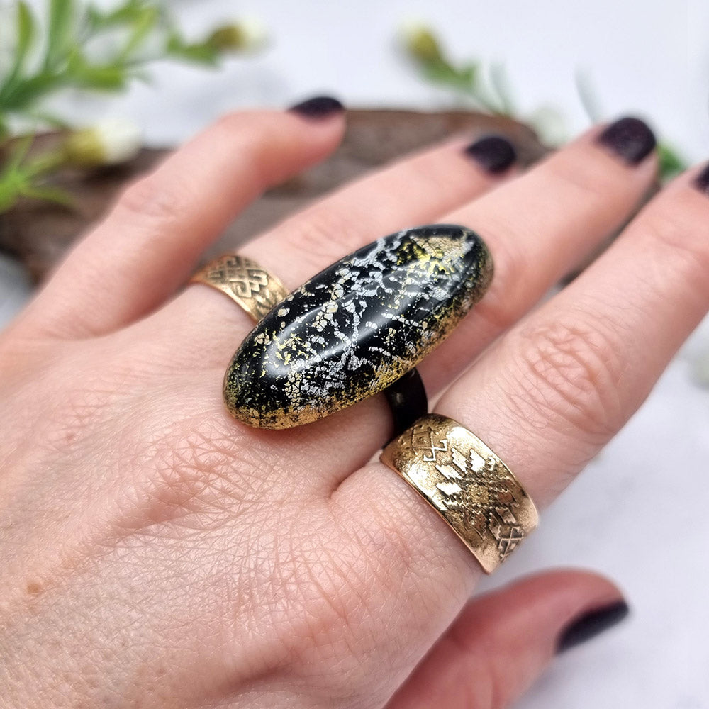 Ring out of polymer clay in Black & Gold Colours Ring SweetyBijou Jewelry   