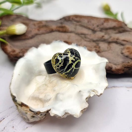 Stylish Black Heart Polymer Clay Ring Ring SweetyBijou Jewelry   