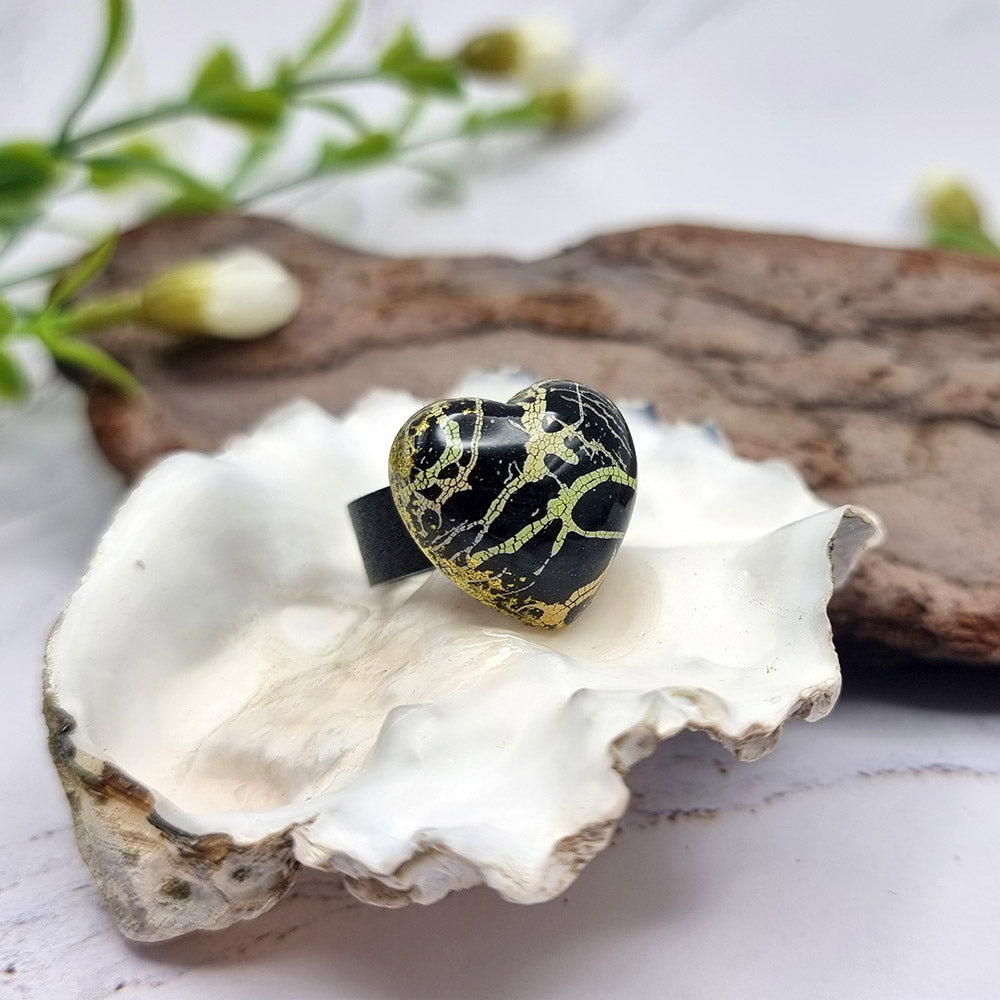 Stylish Black Heart Polymer Clay Ring Ring SweetyBijou Jewelry   