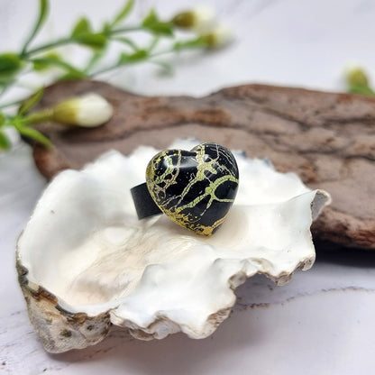 Stylish Black Heart Polymer Clay Ring Ring SweetyBijou Jewelry   