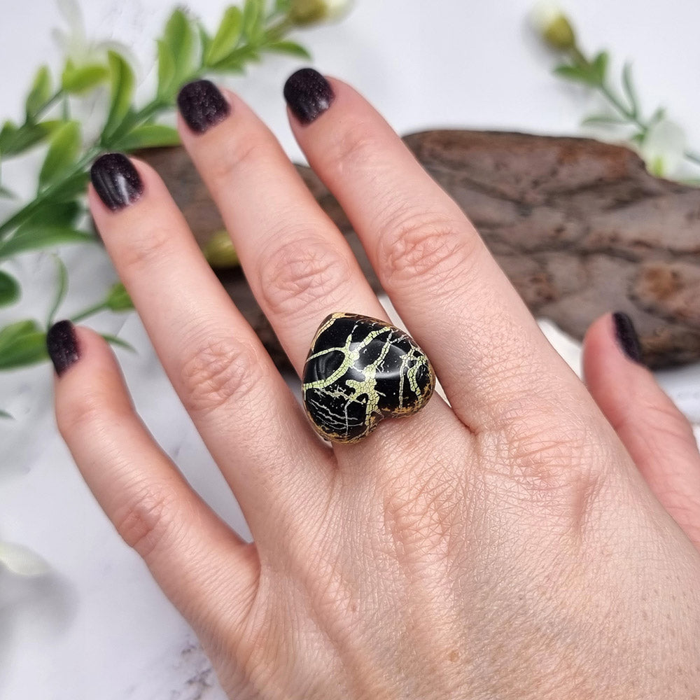 Stylish Black Heart Polymer Clay Ring Ring SweetyBijou Jewelry   