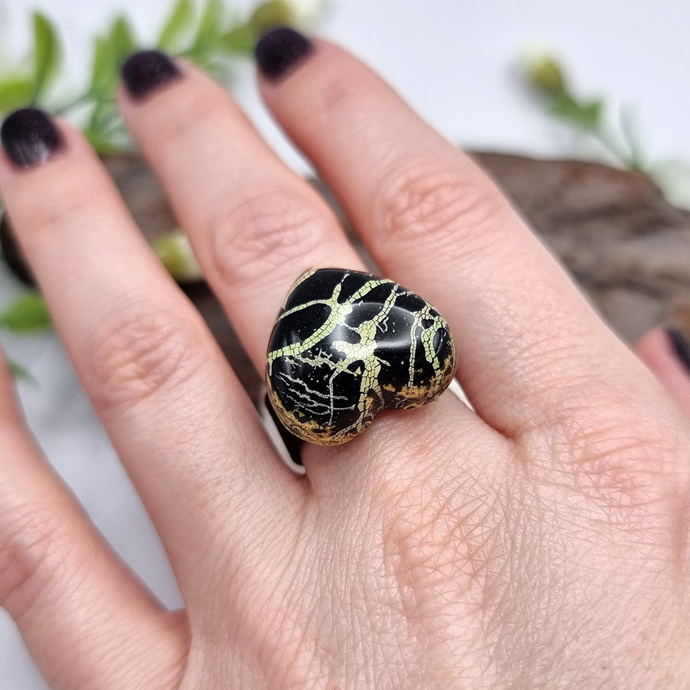 Stylish Black Heart Polymer Clay Ring Ring SweetyBijou Jewelry   