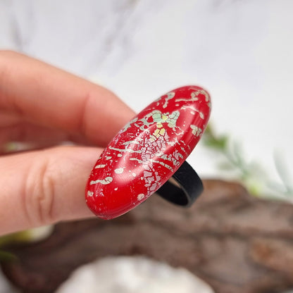 Stylish Red Oval Polymer Clay Ring Ring SweetyBijou Jewelry   