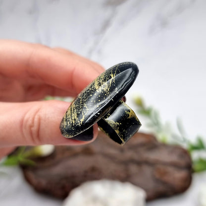 Stylish Oval Polymer Clay Gold & Black Ring Ring SweetyBijou Jewelry   