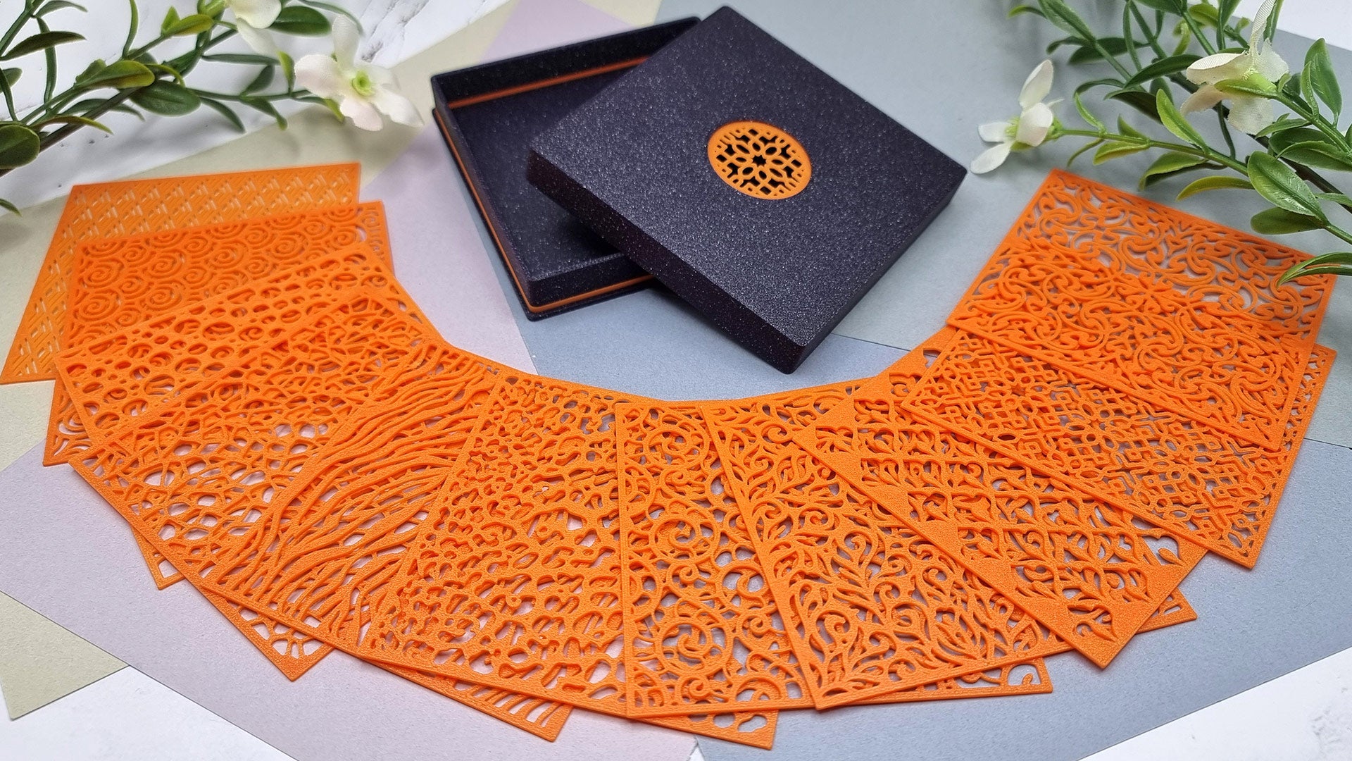 Orange polymer clay lace made with SweetyBijou silicone stencils