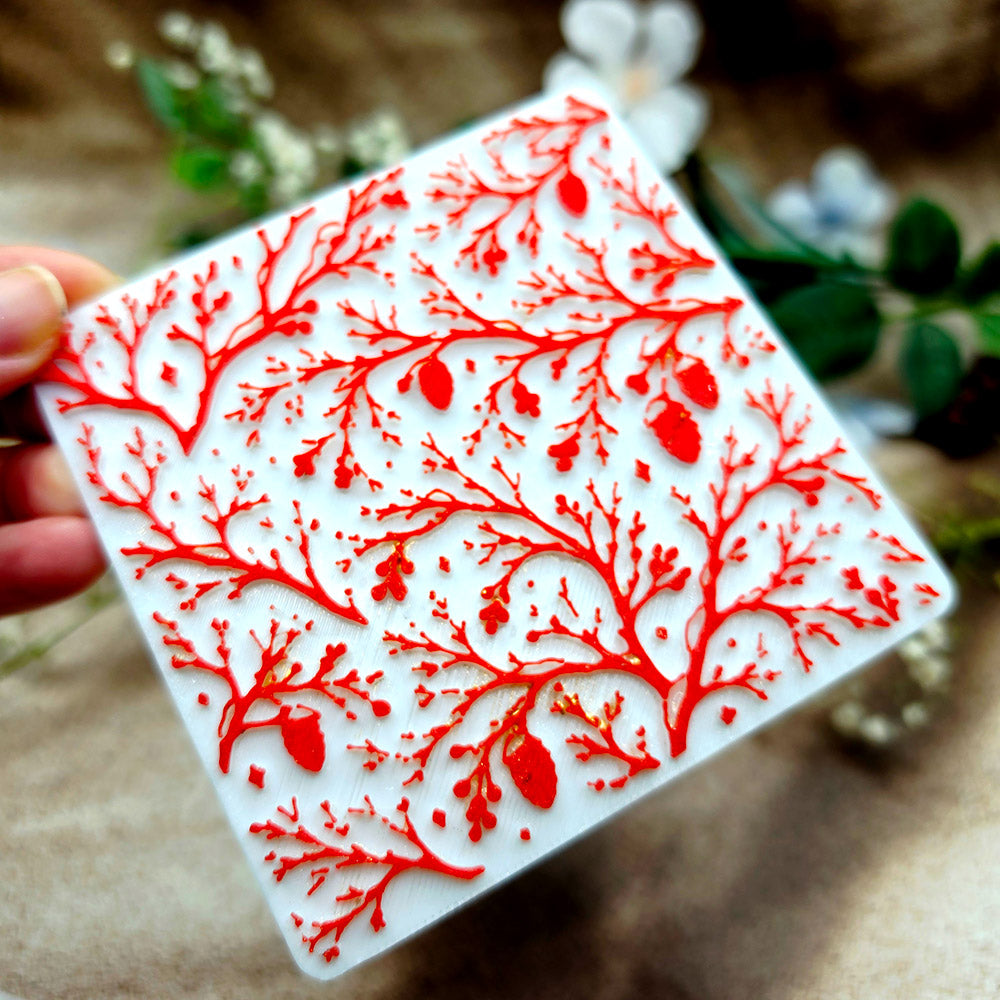Bare Winter Branches plastic Christmas texture plate for polymer clay, 10x10 cm