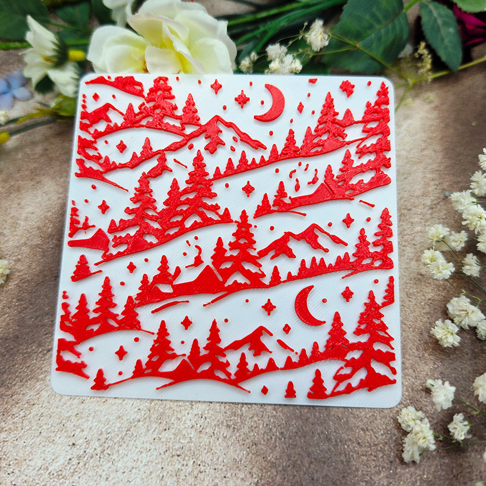 Winter Night plastic Christmas texture plate for polymer clay, 10x10 cm