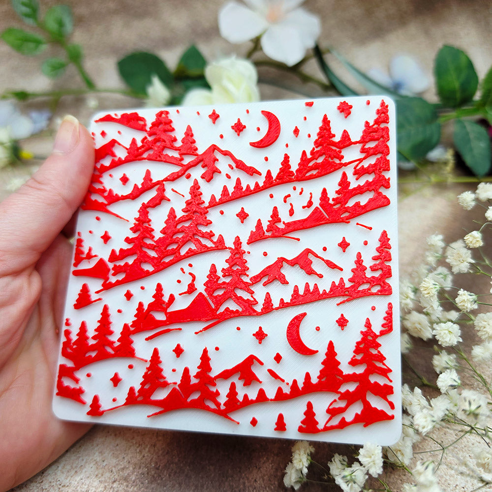 Winter Night plastic Christmas texture plate for polymer clay, 10x10 cm