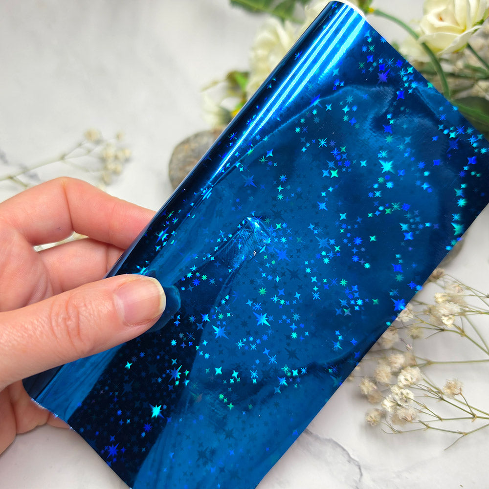 Holographic transfer foil roll, Midnight Blue Stars