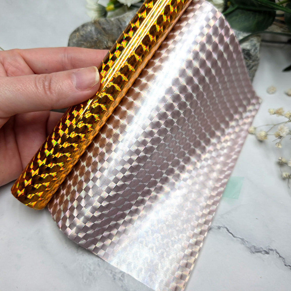 Holographic transfer foil roll, Golden Diamond Prism
