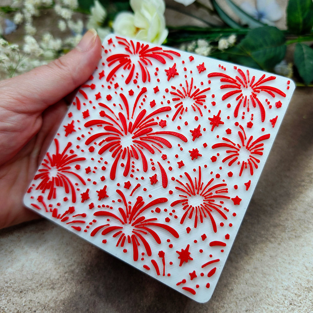 Fireworks plastic Christmas texture plate for polymer clay, 10x10 cm
