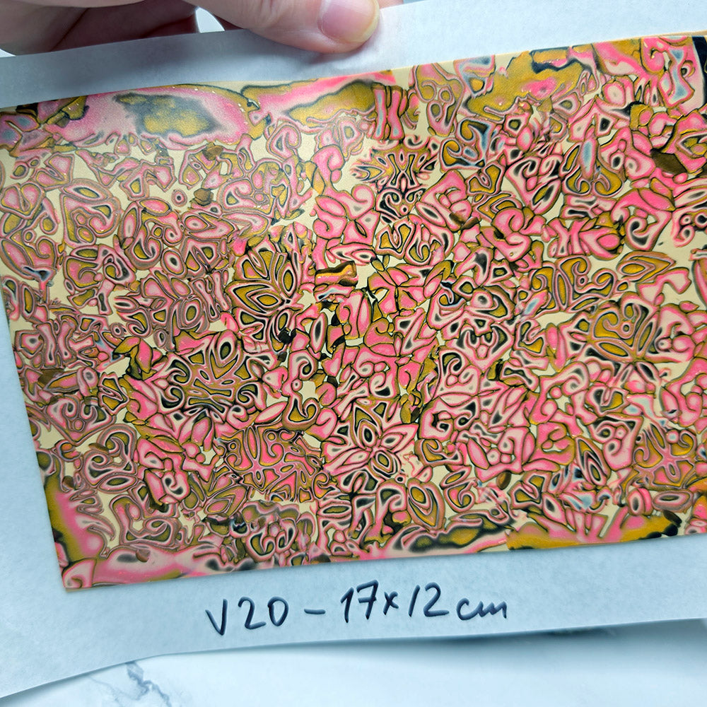 Raw polymer clay veneer sheet, Pink Floral Mosaic