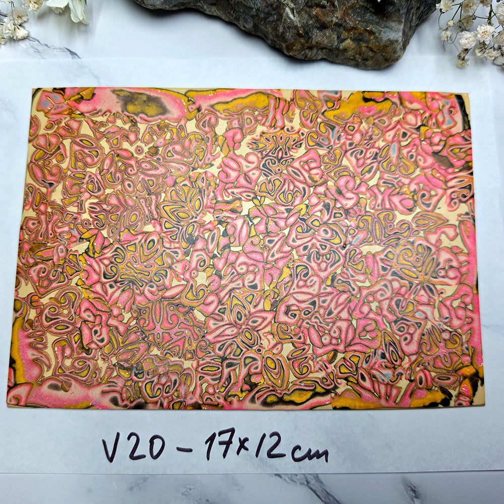 Raw polymer clay veneer sheet, Pink Floral Mosaic