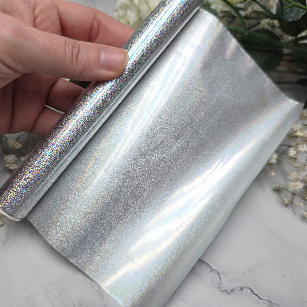 Holographic transfer foil roll, Silver Rainbow Shimmer