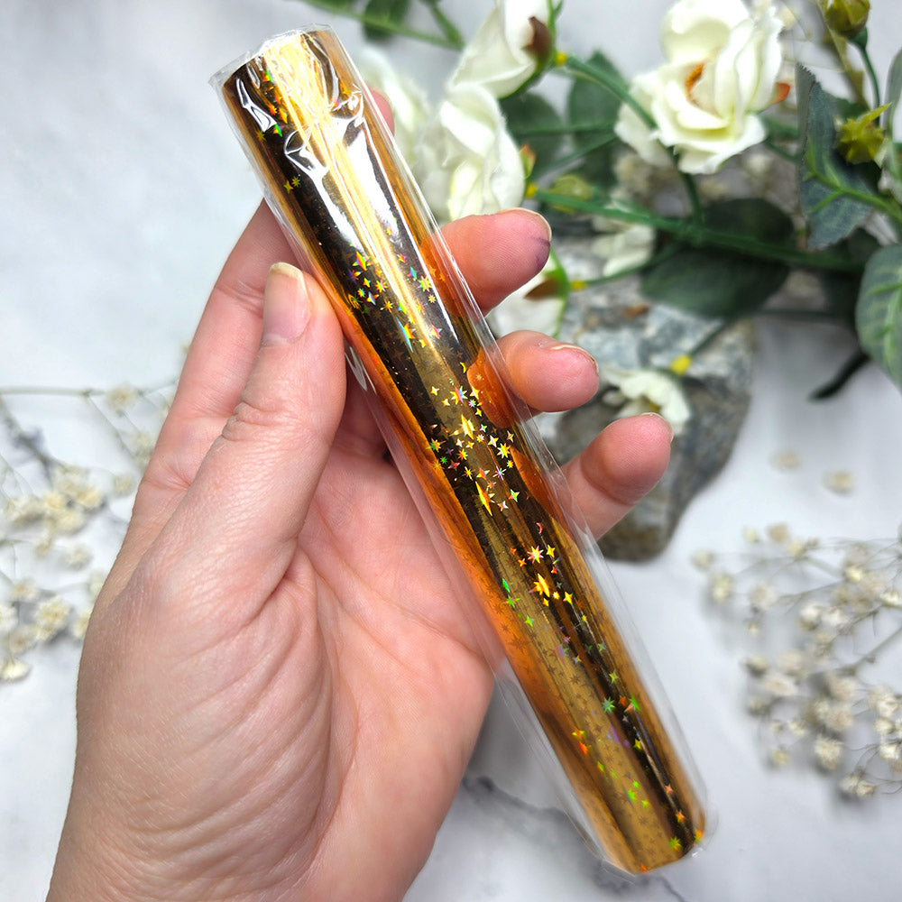 Holographic transfer foil roll, Golden Stars