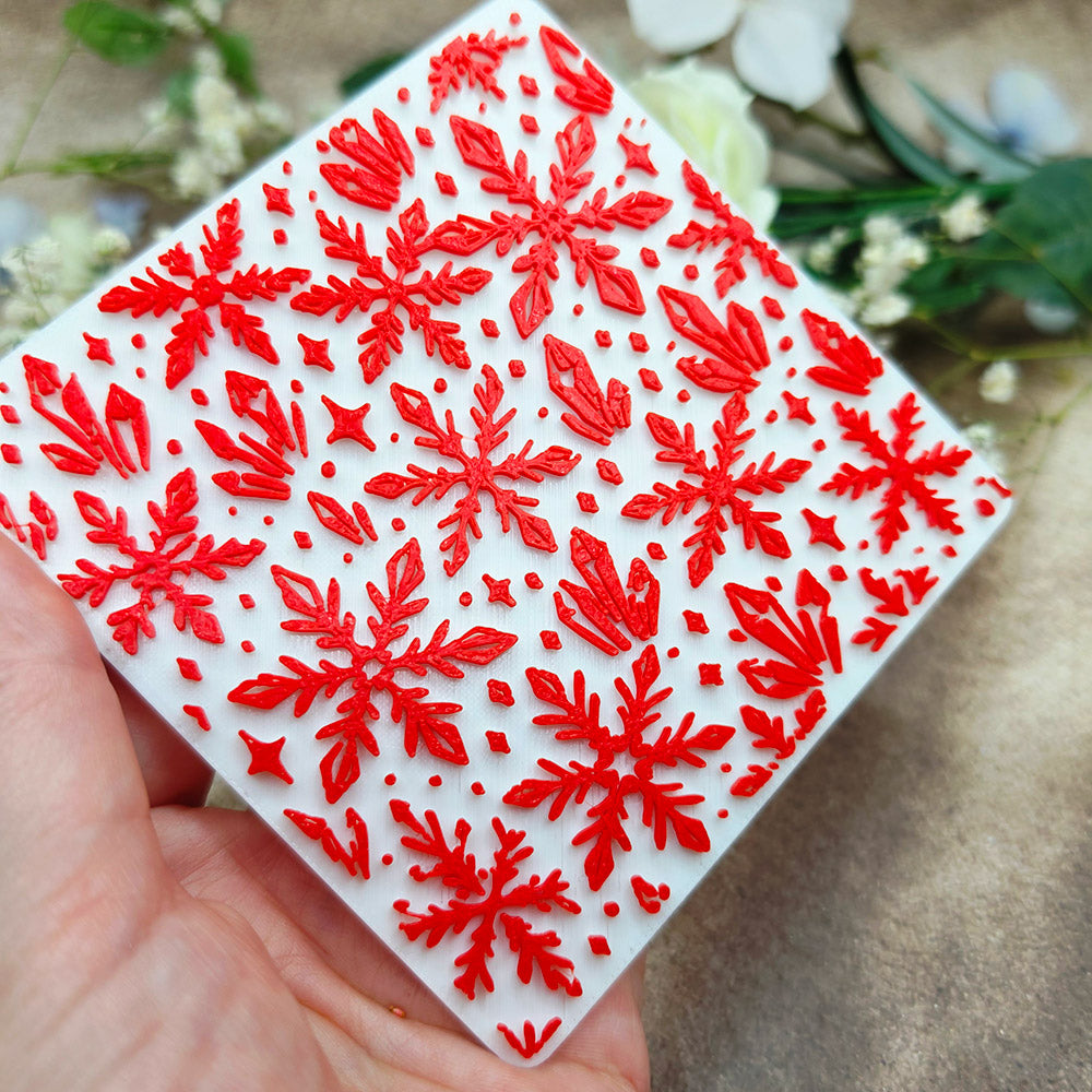 Ice Crystals plastic Christmas texture plate for polymer clay, 10x10 cm
