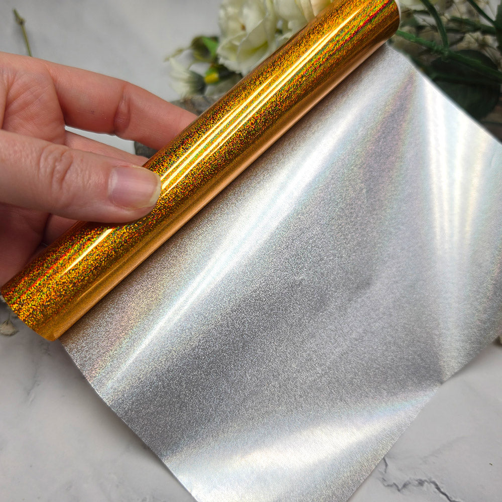 Holographic transfer foil roll, Golden Rainbow Shimmer