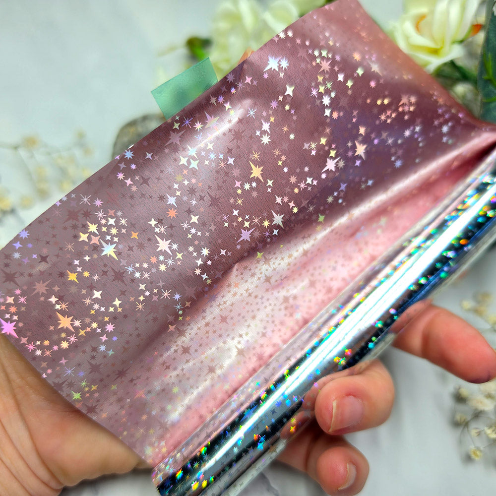 Holographic transfer foil roll, Silver Stars
