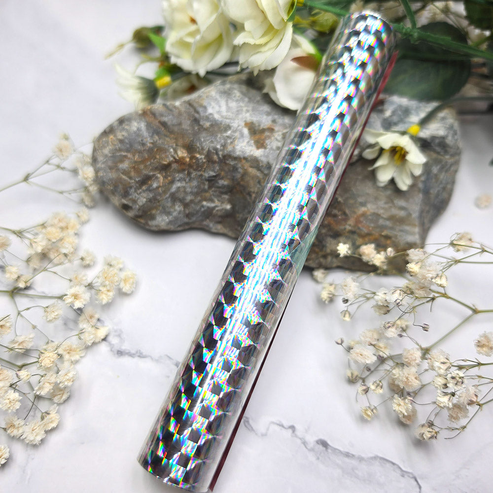 Holographic transfer foil roll, Silver Diamond Prism