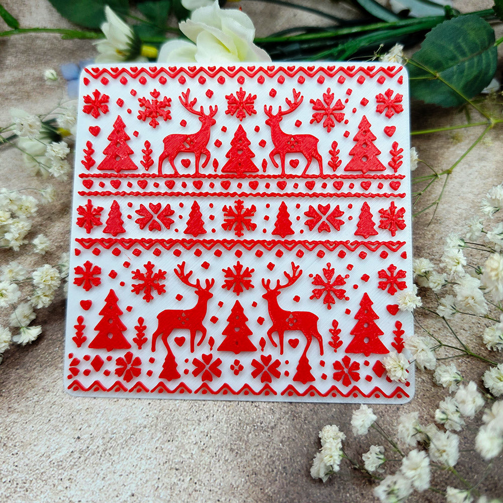 Nordic Christmas plastic Christmas texture plate for polymer clay, 10x10 cm