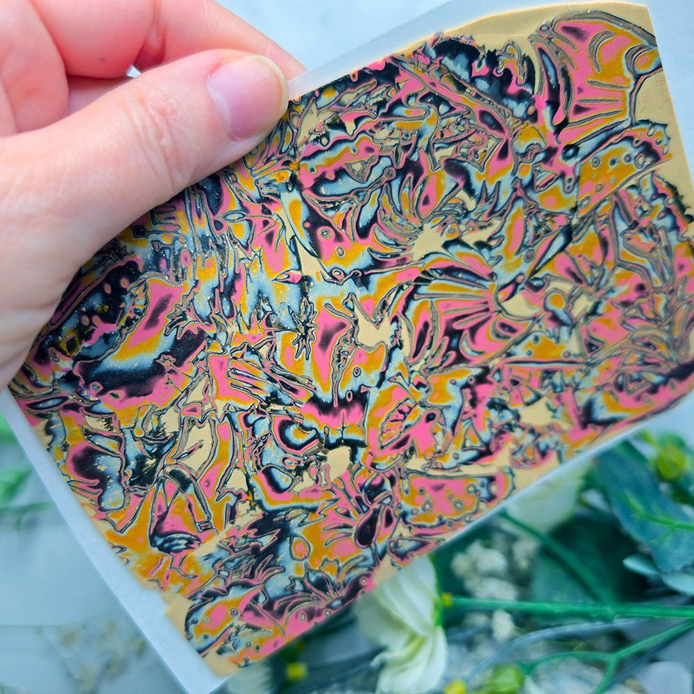 Raw polymer clay veneer sheet, Vintage Floral Fusion