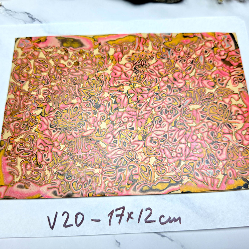 Raw polymer clay veneer sheet, Pink Floral Mosaic