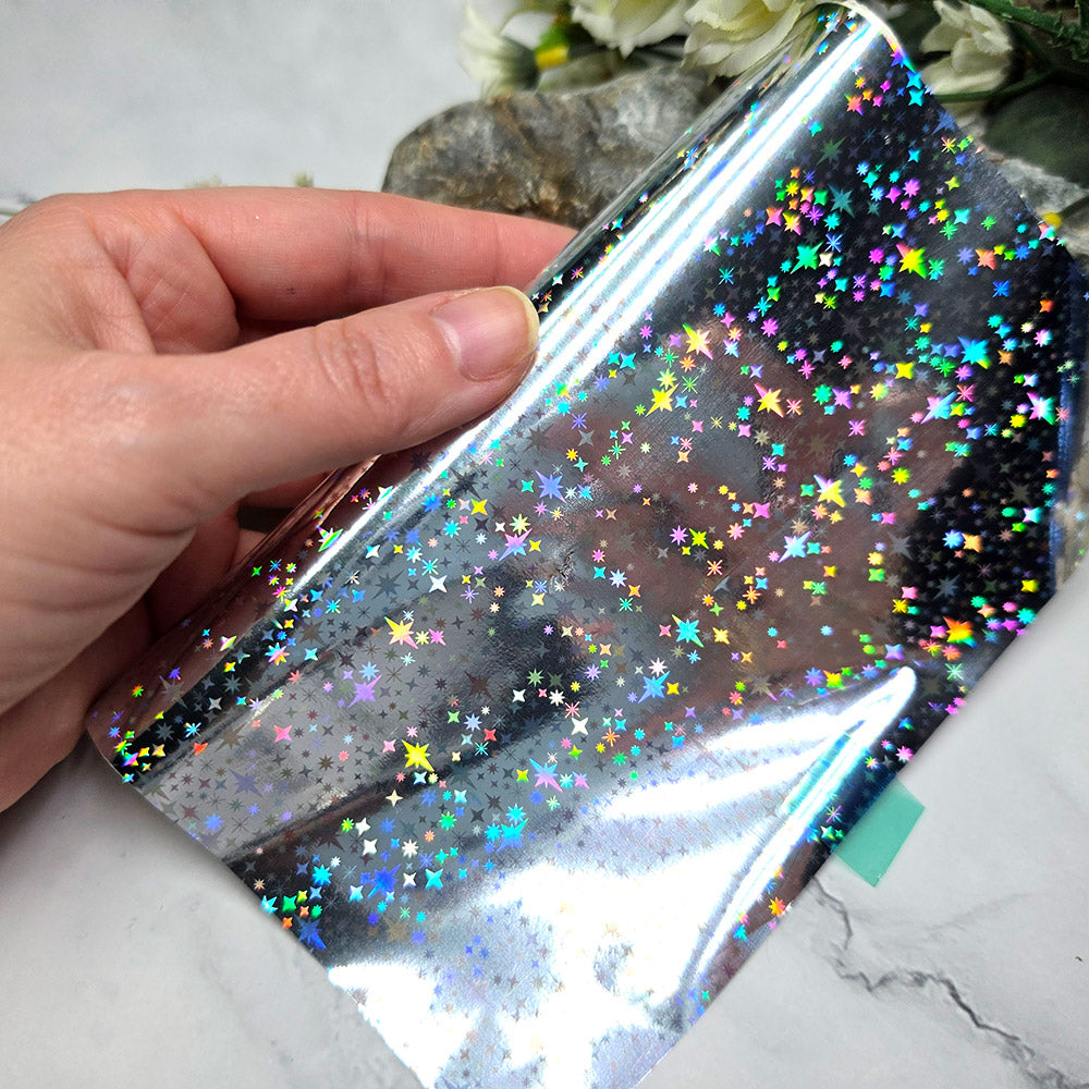 Holographic transfer foil roll, Silver Stars