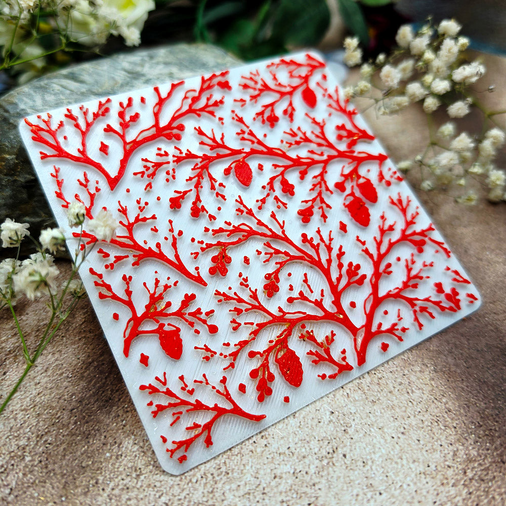 Bare Winter Branches plastic Christmas texture plate for polymer clay, 10x10 cm