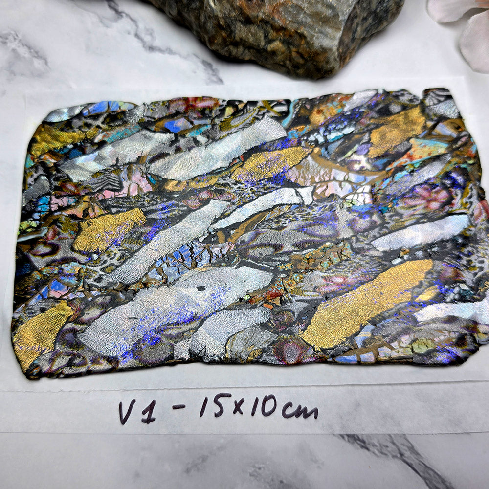 Raw polymer clay veneer sheet, Metallic Mosaic Fusion