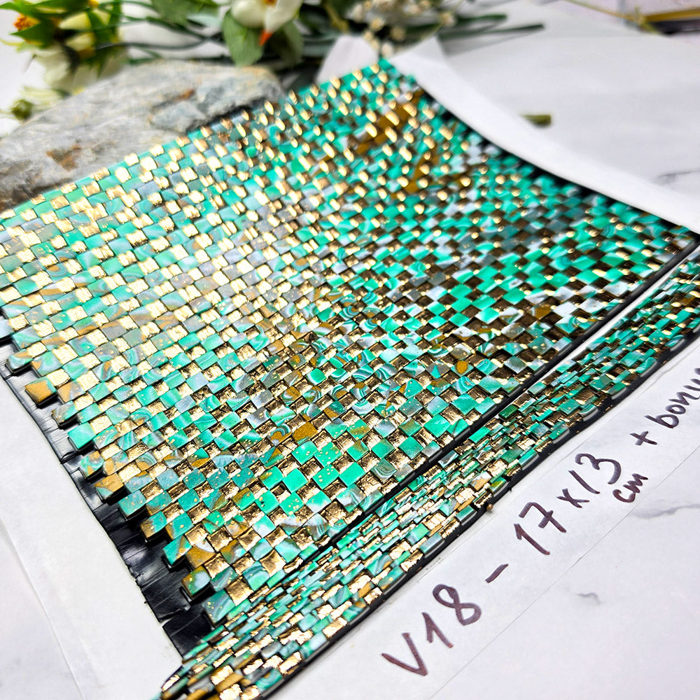 Raw polymer clay veneer sheet, Emerald Treasure Mosaic