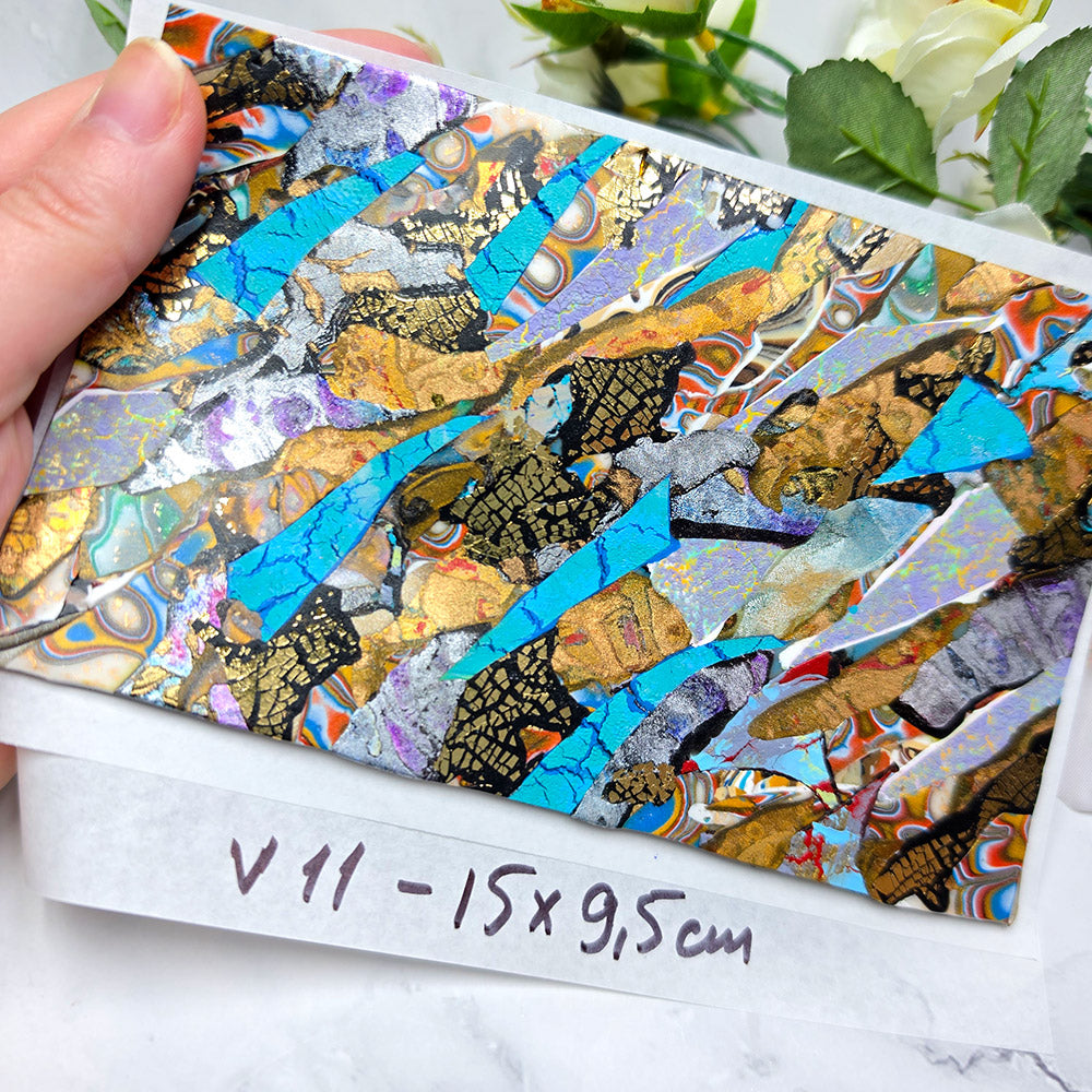 Raw polymer clay veneer sheet, Turquoise Treasure Mosaic