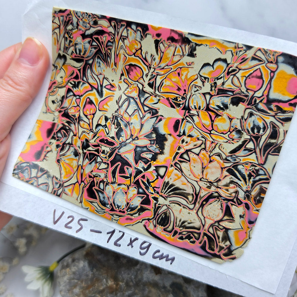 Raw polymer clay veneer sheet, Vintage Lotus Mosaic