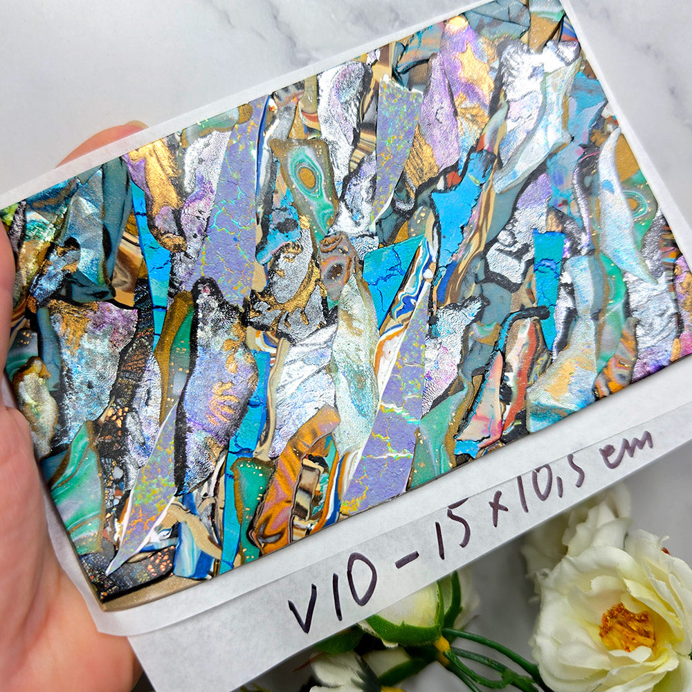 Raw polymer clay veneer sheet, Iridescent Ocean Mosaic