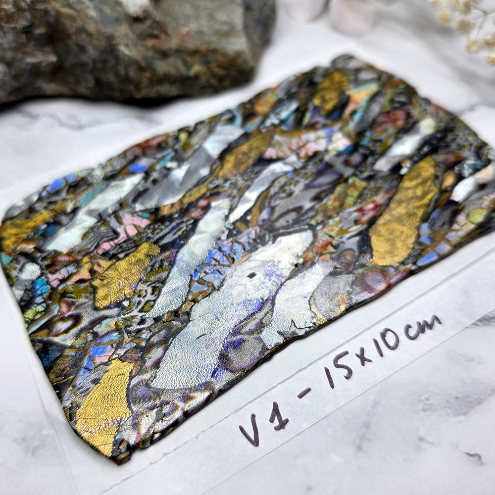 Raw polymer clay veneer sheet, Metallic Mosaic Fusion