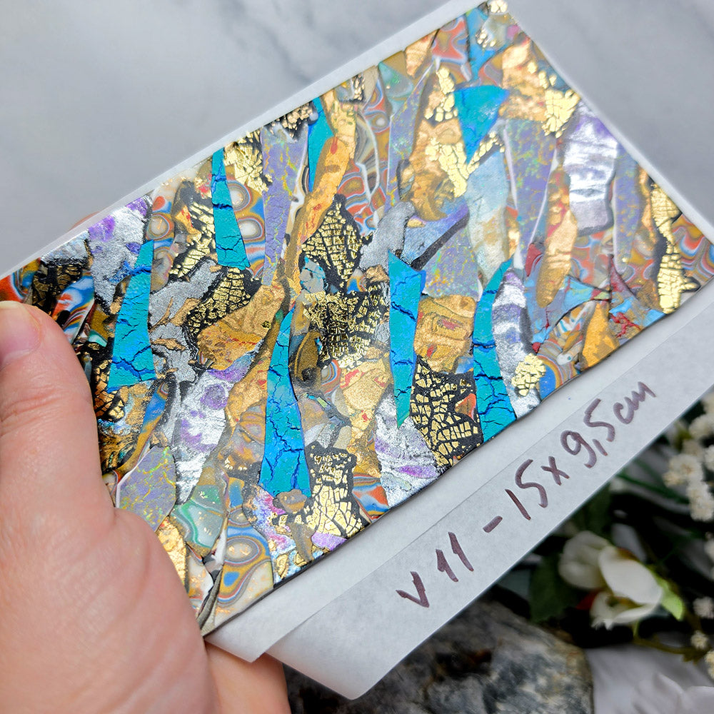 Raw polymer clay veneer sheet, Turquoise Treasure Mosaic