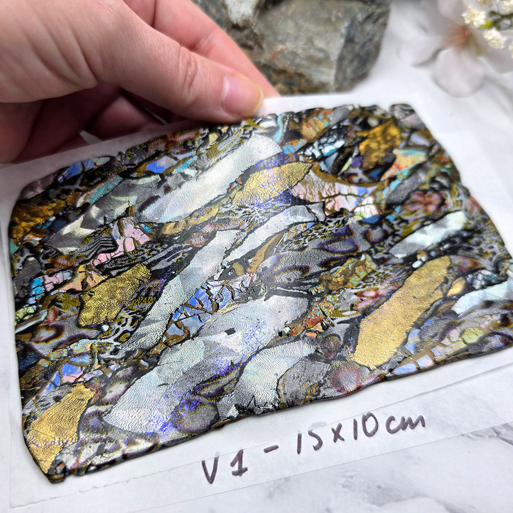 Raw polymer clay veneer sheet, Metallic Mosaic Fusion
