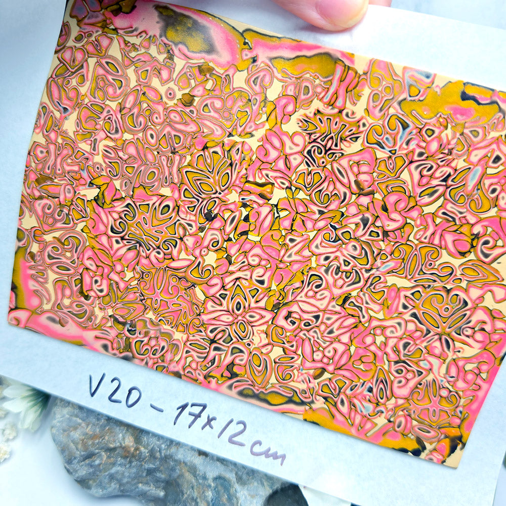 Raw polymer clay veneer sheet, Pink Floral Mosaic