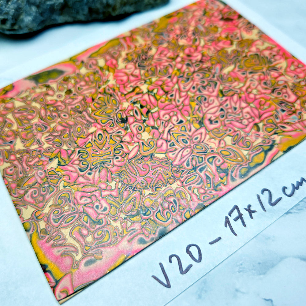 Raw polymer clay veneer sheet, Pink Floral Mosaic