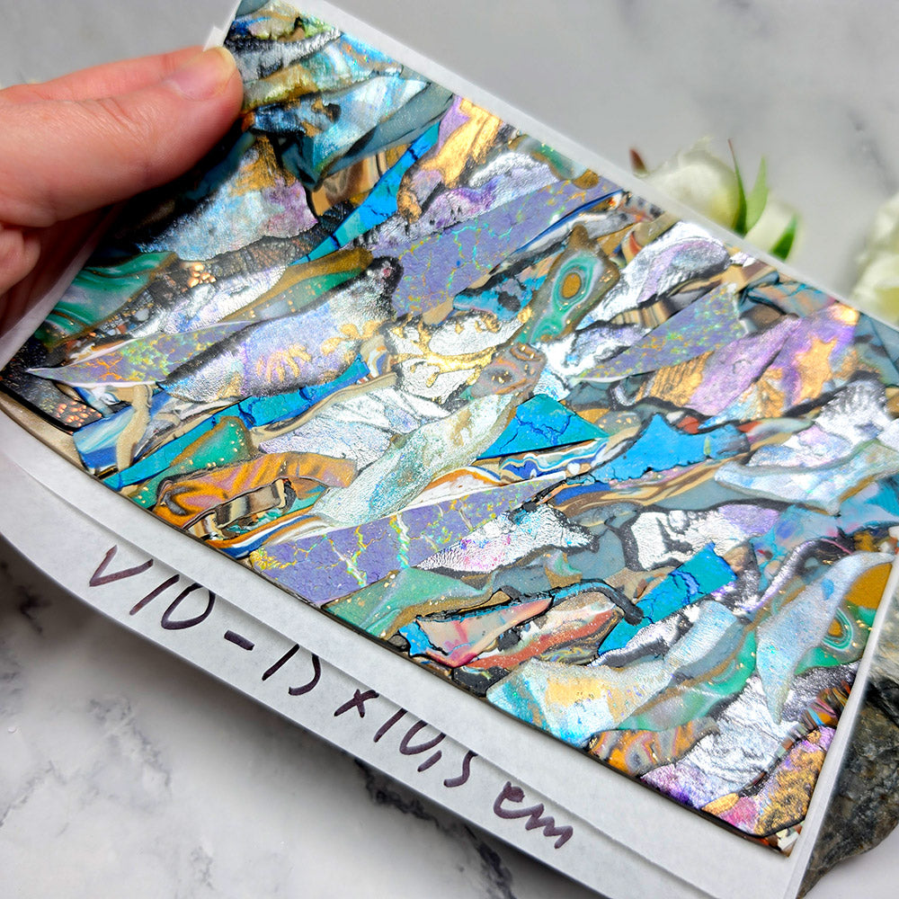 Raw polymer clay veneer sheet, Iridescent Ocean Mosaic