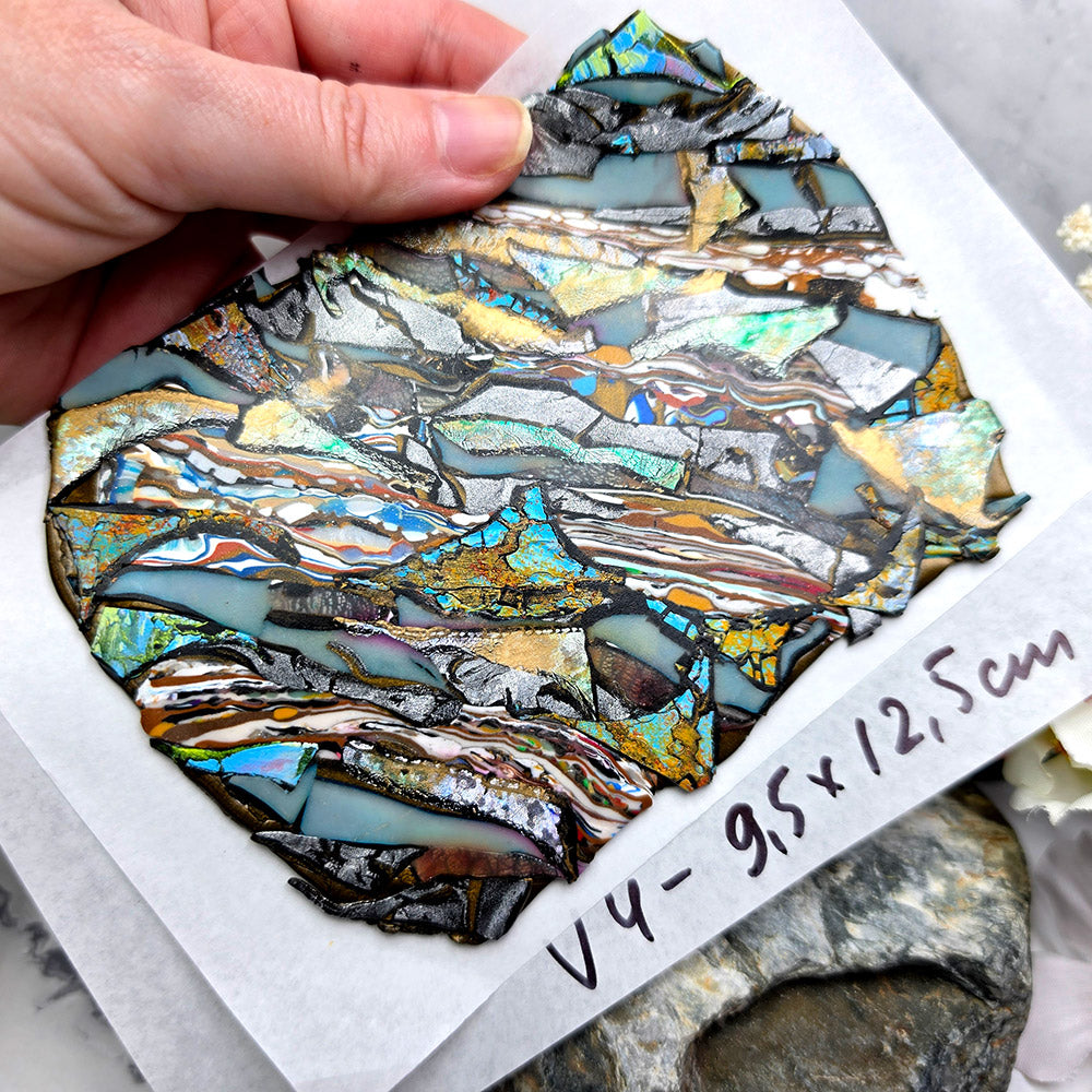 Raw polymer clay veneer sheet, Iridescent Stone Mosaic