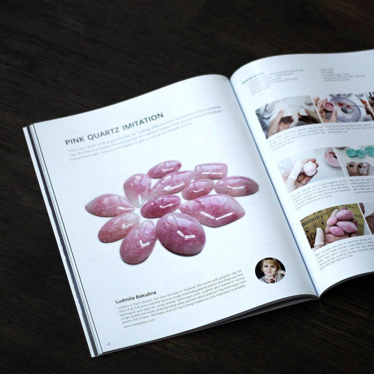 Polymer Week Magazine Spring 2018 feature of Liudmyla Bakulina's Pink Quartz imitation tutorial