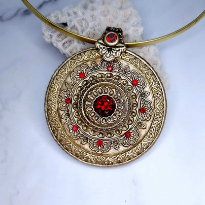 Mandala Pendant Red Stone Pendant SweetyBijou Jewelry   
