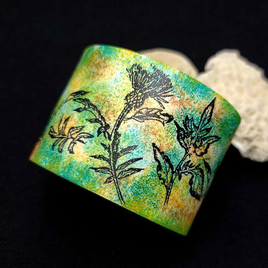 Wide Green Floral Bracelet Bracelet SweetyBijou Jewelry   