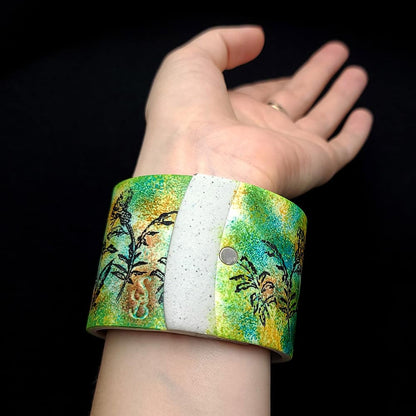 Wide Green Floral Bracelet Bracelet SweetyBijou Jewelry   