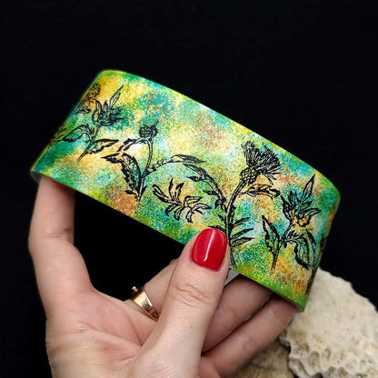 Wide Green Floral Bracelet Bracelet SweetyBijou Jewelry   