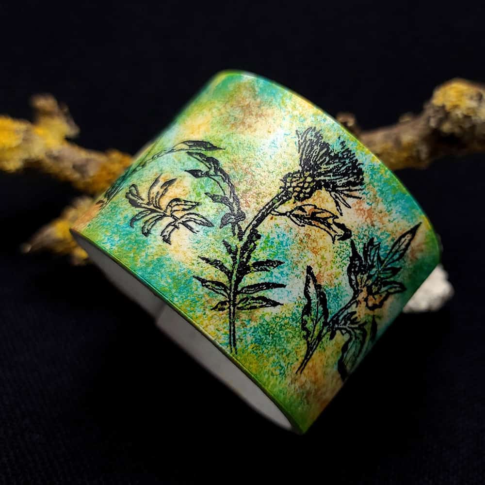 Wide Green Floral Bracelet Bracelet SweetyBijou Jewelry   