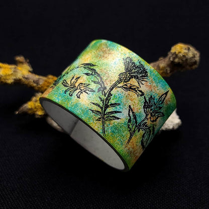 Wide Green Floral Bracelet Bracelet SweetyBijou Jewelry   