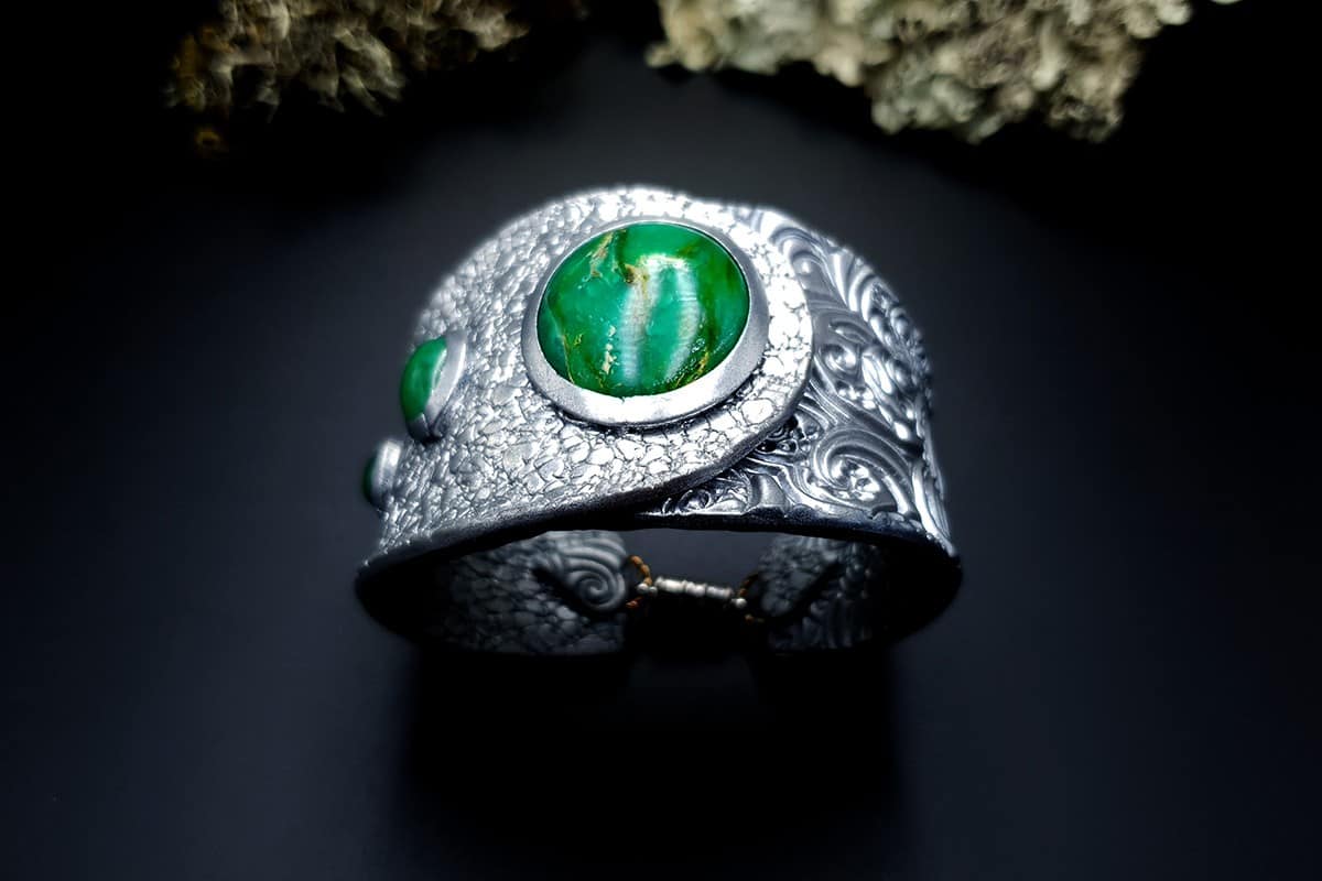 Bracelet Cuff Faux Silver And Jade #2 Bracelet SweetyBijou Jewelry   